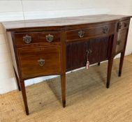 A Georgian mahogany sideboard with string inlay and roll shutter cupboards (H100cm W168cm D71cm)