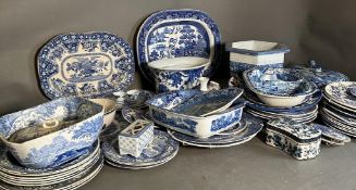 A quantity of blue and white china, various makers and marks