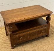 An Ercol side or corner cabinet with single drawer under and drop leaf (H48cm W74cm D46cm)
