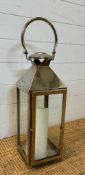 A square chrome hanging lantern with glass panels to side (H68cm)