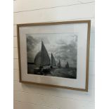 A black and white print of racing yachts 75cm x 64cm