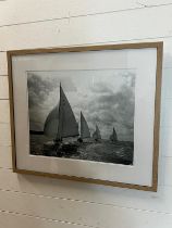 A black and white print of racing yachts 75cm x 64cm
