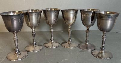 A set of six silver goblets by BD, hallmarked for Sheffield 1969, with an approximate weight of