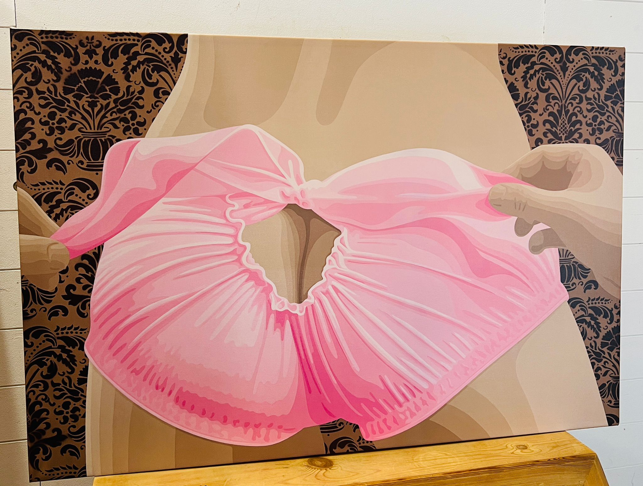 A boxed canvas "Tickled Pink" by Simon Claridge Washington Green 9/95 (78cm x 116cm) - Image 3 of 4