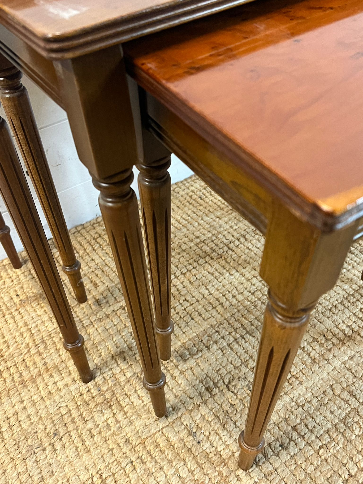 A nest of three table on fluted legs (H54cm W56cm D38cm) - Image 3 of 4