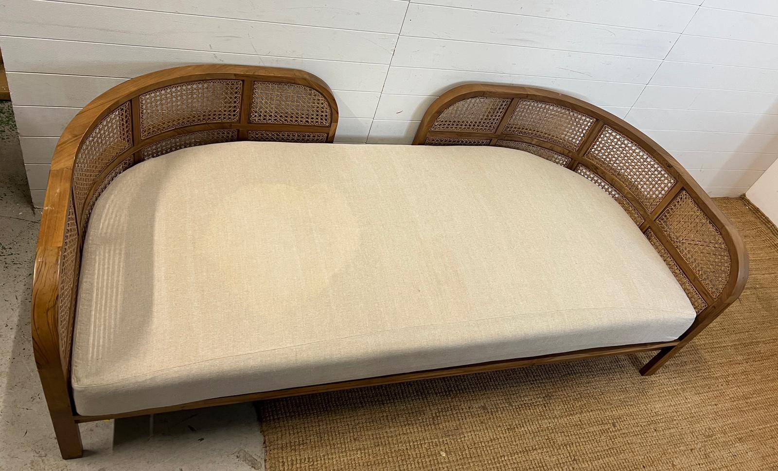 A Nest daybed with teak curved frame and cane sides (H69cm W212cm D98cm) - Image 6 of 6