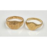 Two 9ct gold signet rings, approximate total weight 5g, sizes P (Engraved ring) and Q