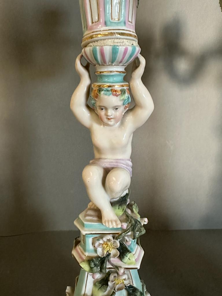 A pair of figural four arm Dresden ceramic candle stick - Image 3 of 5