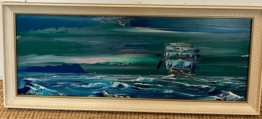Two oil on boards of ships at sea signed Deakin, 1981 and 1972 - Image 2 of 6