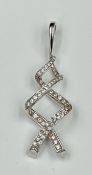 A white gold pendant, marked 750, with twisted design and white stones. Approximate total weight