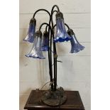 A blue blown glass Tiffany style table lamp (H65cm)