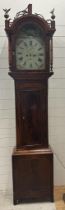 An eight day flame mahogany inlaid long case clock by Phillip Joplin of Chesterlestreet with eagle