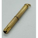 A 9ct gold toothpick, machine tooled makers mark WM, approximate total weight 6.5g