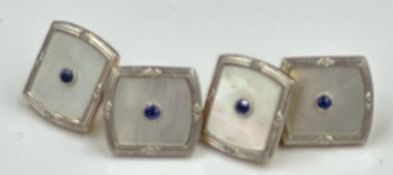 A pair of 18ct gold and platinum Gents cuff links with mother of pearl decoration in the style of