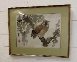 A Japanese print of a Kyosai owl 44cm x 33cm