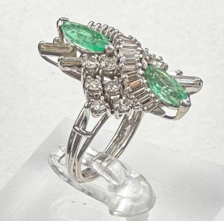 An emerald and diamond ring, designed a s a vertically set elongated cluster with two marquise cut - Image 11 of 11