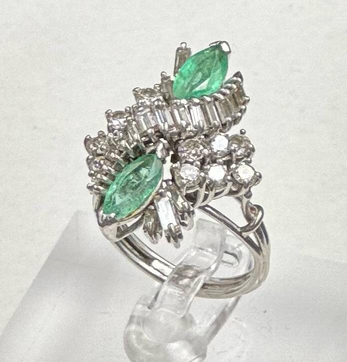 An emerald and diamond ring, designed a s a vertically set elongated cluster with two marquise cut - Image 7 of 11