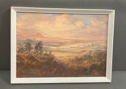 Oil on board of a sunset landscape scene, signed lower left Peter Gladman (45 x 32cm)