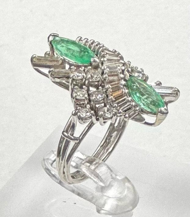 An emerald and diamond ring, designed a s a vertically set elongated cluster with two marquise cut - Image 8 of 11