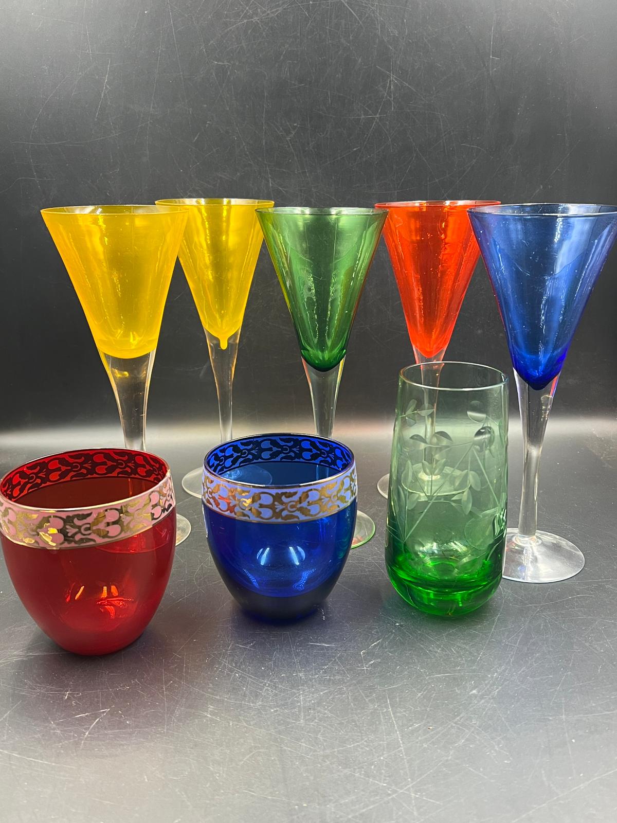 A selection of coloured glass to include six flutes. - Image 2 of 2