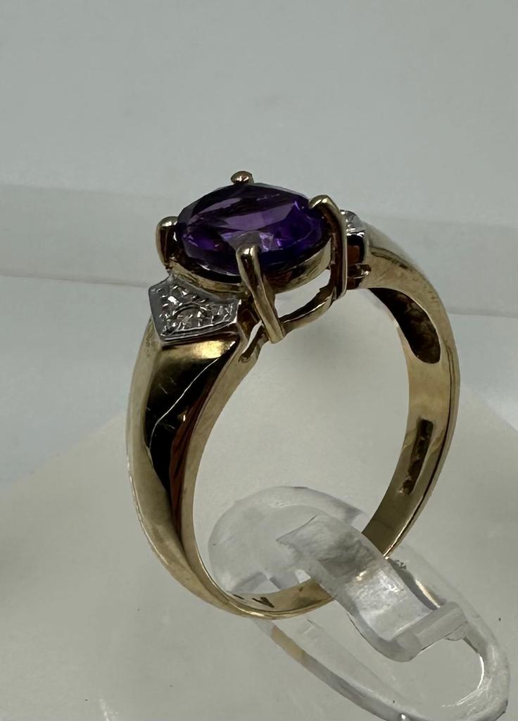 A 9ct gold amethyst and diamond ring, approximate size M1/2 - Image 2 of 5