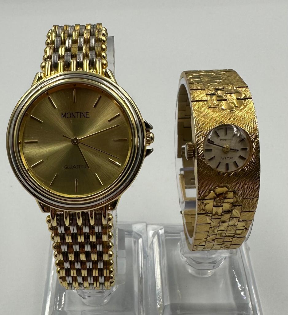 Two ladies fashion watches in gold metal, Avia and Montine