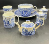 A collection of Spode china to include storage jars, teapot etc