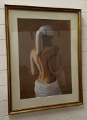 A Phillipe Boudoy print of a lady with a naked back, white sheet and head dress 49cm x 69cm