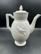 A creamware coffee pot with bird pattern