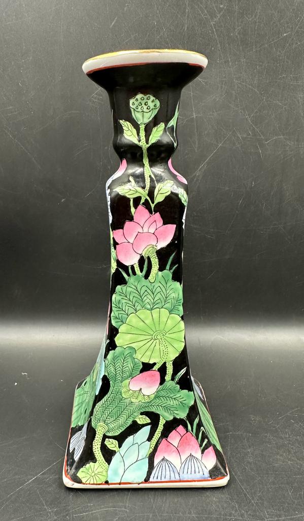 A pair of Mid Century ceramic candle sticks with floral detail - Image 3 of 4