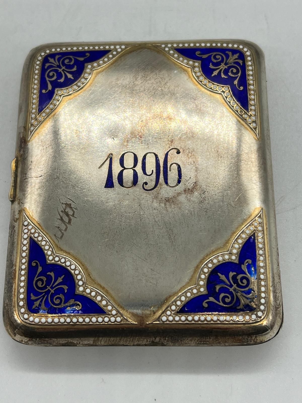 A white metal and enamel cigarette case (7cm x 9cm) - Image 2 of 3