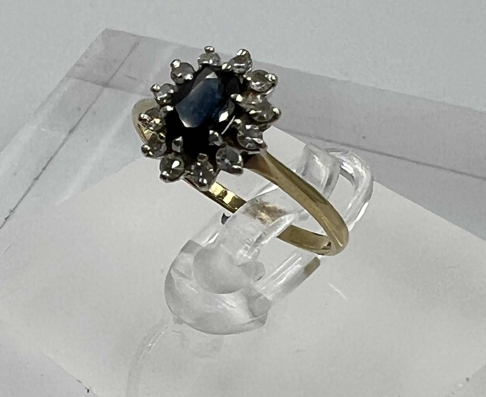 A 9ct gold sapphire and diamond ring in a daisy style, approximate size L. - Image 4 of 7