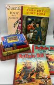 A selection of children's books including Buffalo Bill Treasure Island etc