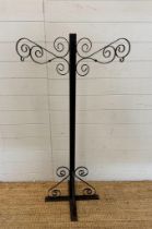 A black wrought iron hanging basket stand (H126cm)