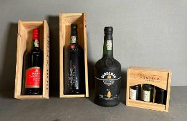 A selection of ports to include: Boxed bottle of 1992 Taylors First Estate Reserve Port, Sandeman