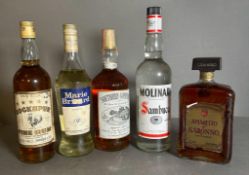 A selection of spirits to include: Sothern Comfort, Amaretto di Saronno, Cockspur Fine Rum, Sambuca,