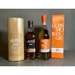 Two bottles of whisky to include: 10 Year old Glenmorangie and a Jura single malt scotch whisky.