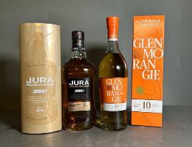 Two bottles of whisky to include: 10 Year old Glenmorangie and a Jura single malt scotch whisky.