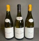 Three Bottles of White Burgundy wine 2014 and 2015 Bourgogne by Vallet Freres and 2016 Domaine