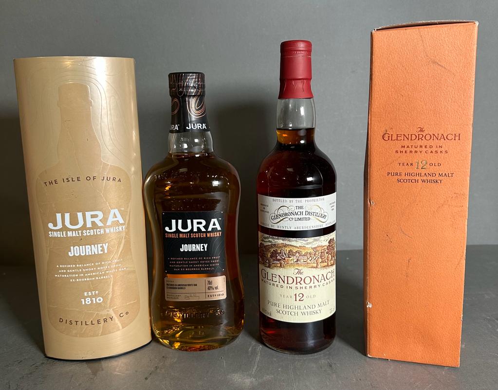 Two bottles of whisky to include Jura single malt and a 12 year old Glendronach