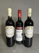 Three bottles of red wine to include two bottles of Primitivo 2019 and a bottle of Pierre Jaurant