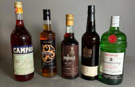 A selection of spirits (5) to include:Harrods Fino sherry, Hazelnut Todka, Campari, Sambucca Al