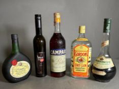 A selection of spirits (5) to include: Armagnac, Campari, Winzer Kuss liquer, Gordons Dry Gin and