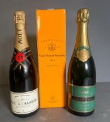 Three Bottles of Champagne: Harrods, Veuve Clicquot Ponsardin and a Moet & Chandon