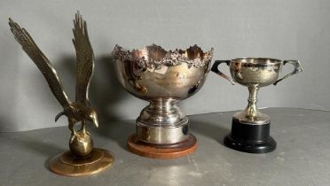 A selection of three trophies to include a brass eagle