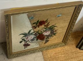 A vintage style mirror with a flower planter to front (Sq66cm)