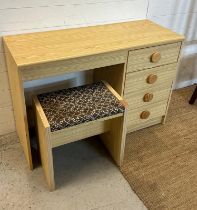 An 80's pine effect dressing table with stool (H70cm W104cm D38cm)