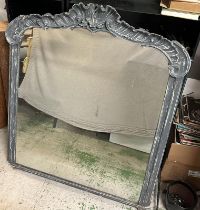 A French style grey painted crested arched hall mirror AF scrolls included 160x133