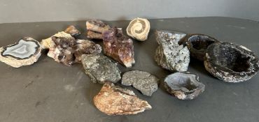 A selection of crystal and mineral specimens