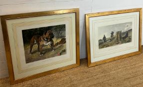 A large print of a bull dog "England Pride" and a print of a shotting scene "Partridge" (94cm x 70cm